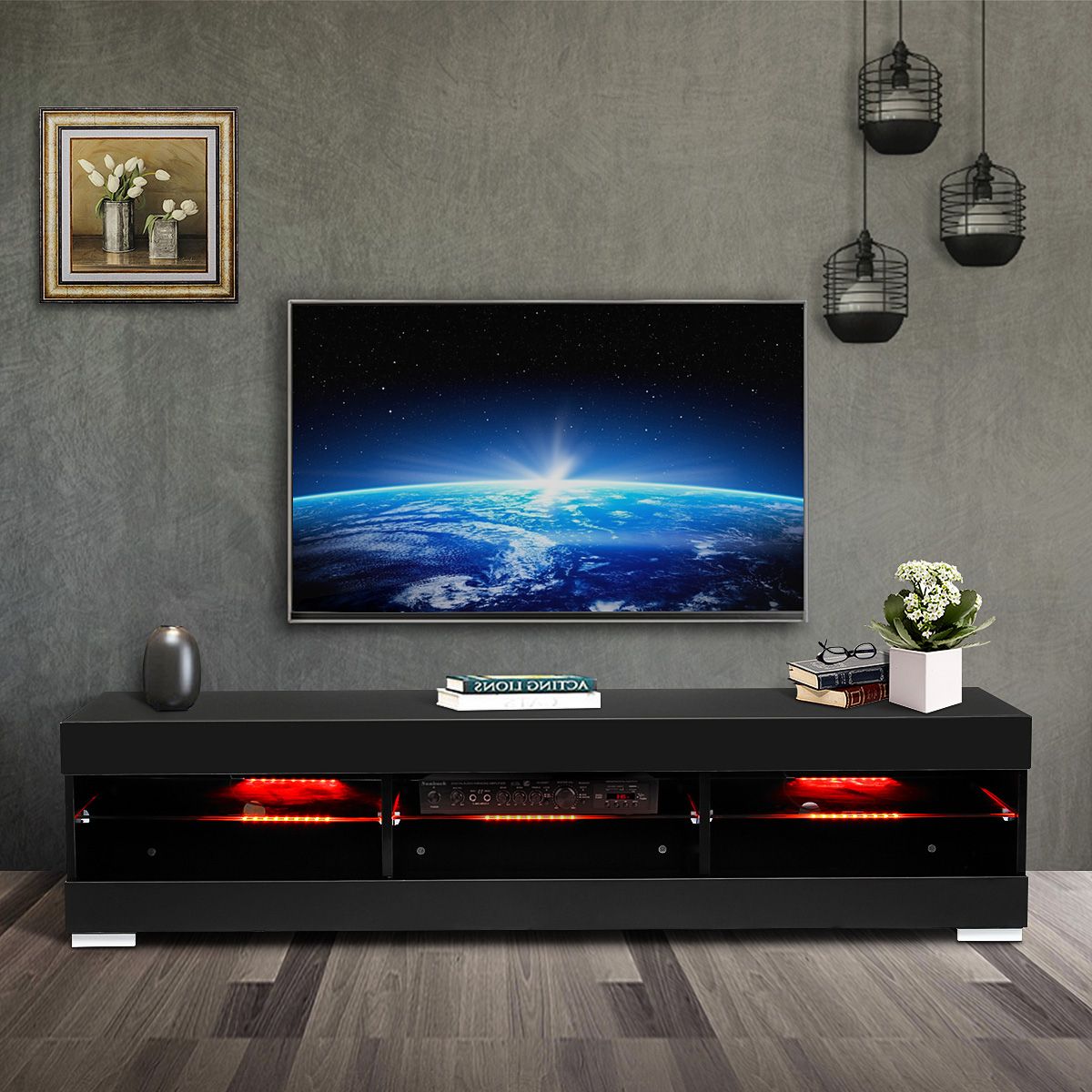 57'' Tv Stand With Rgb Led Lights, Modern Decorative Tv Pertaining To Tv Stands With Led Lights (Photo 2 of 15)