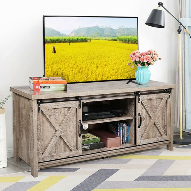 58" Farmhouse Tv Stand For Tvs With Sliding Wood Barn Door Inside Modern Farmhouse Style 58&quot; Tv Stands With Sliding Barn Door (View 7 of 15)