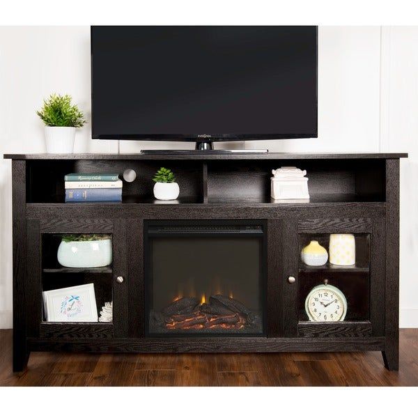 58 Inch Brown Wood Highboy Fireplace Tv Stand – Free Pertaining To Dark Brown Corner Tv Stands (View 15 of 15)