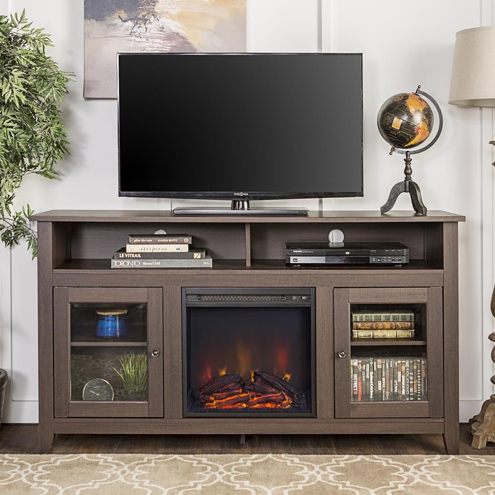 58" Wood Highboy Fireplace Tv Stand – Espresso Inside Expresso Tv Stands (View 5 of 15)
