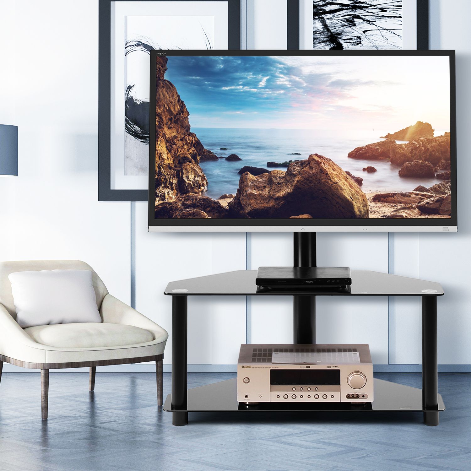 5rcom 2 Shelf Corner Floor Tv Stand With Swivel Mount For With Regard To Swivel Floor Tv Stands Height Adjustable (View 13 of 15)