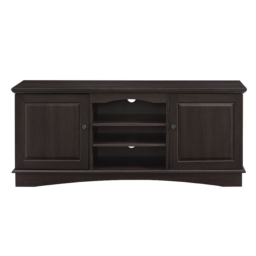 60" Espresso Wood Tv Stand Throughout Modern Tv Stands In Oak Wood And Black Accents With Storage Doors (View 6 of 15)