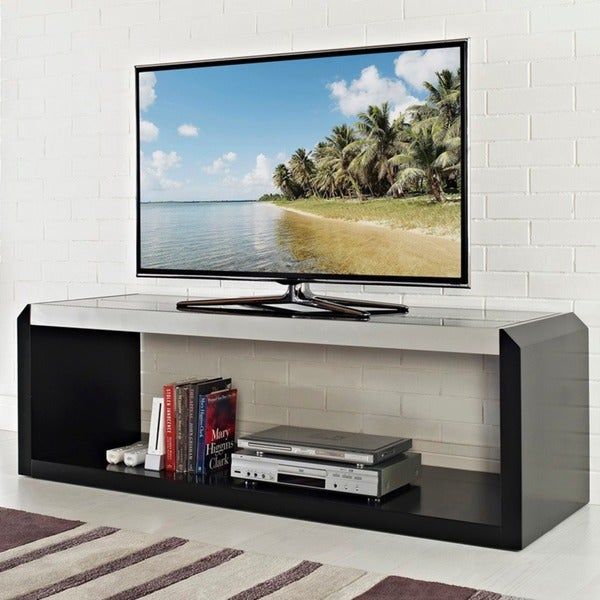 60 Inch Black Glass Wood Tv Stand – Overstock – 7750953 Throughout Wood Tv Stand With Glass Top (View 12 of 15)