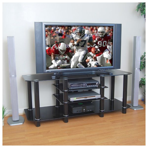 60 Inch Glass Tv Stand In Black Within Glass Shelves Tv Stands For Tvs Up To 60" (View 11 of 15)