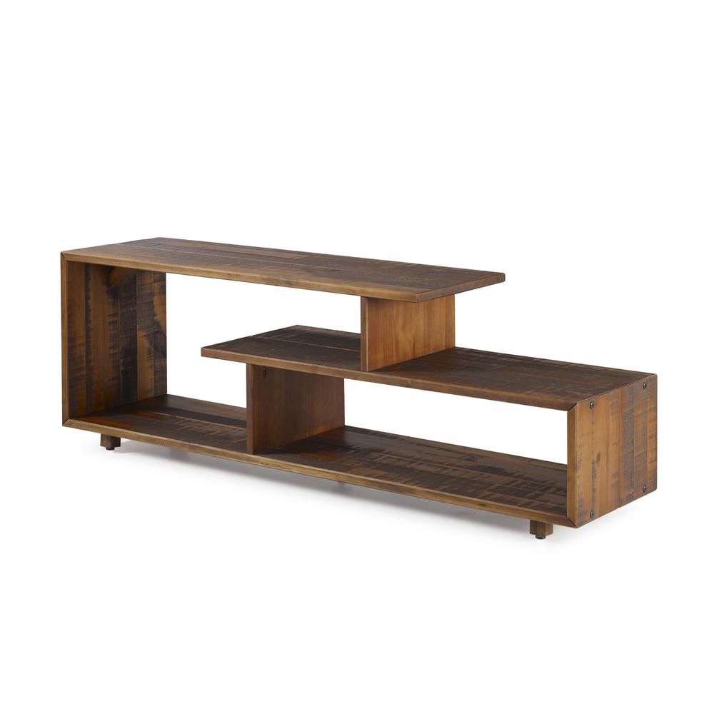 60" Rustic Modern Solid Reclaimed Wood Tv Stand – Amber For Modern Black Tv Stands On Wheels (Photo 10 of 15)