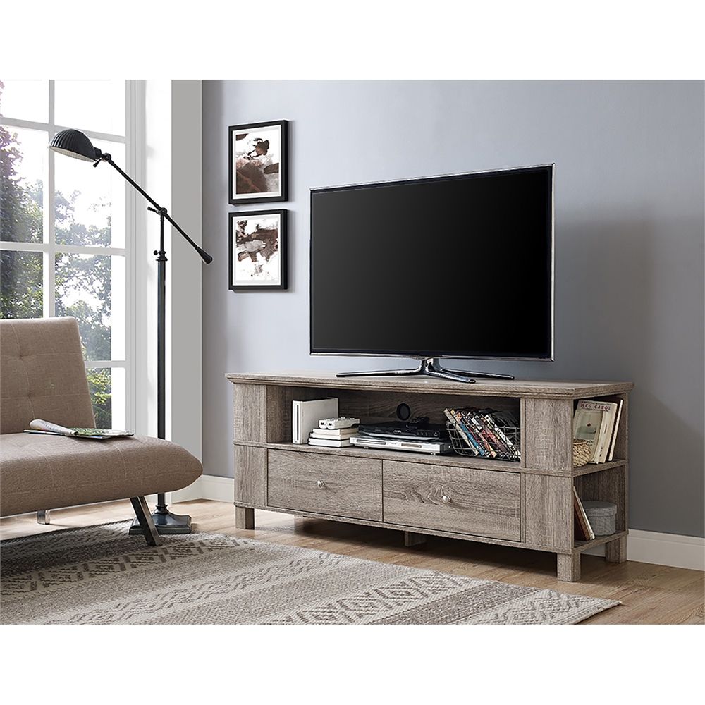60" Wood Tv Stand – Driftwood In Techni Mobili 53&quot; Driftwood Tv Stands In Grey (View 3 of 15)