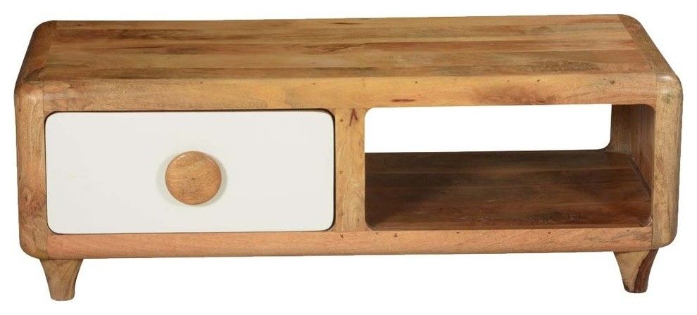 60's Natural Mango Wood Rounded Corners Tv Console Media For Tv Stands With Rounded Corners (Photo 13 of 15)