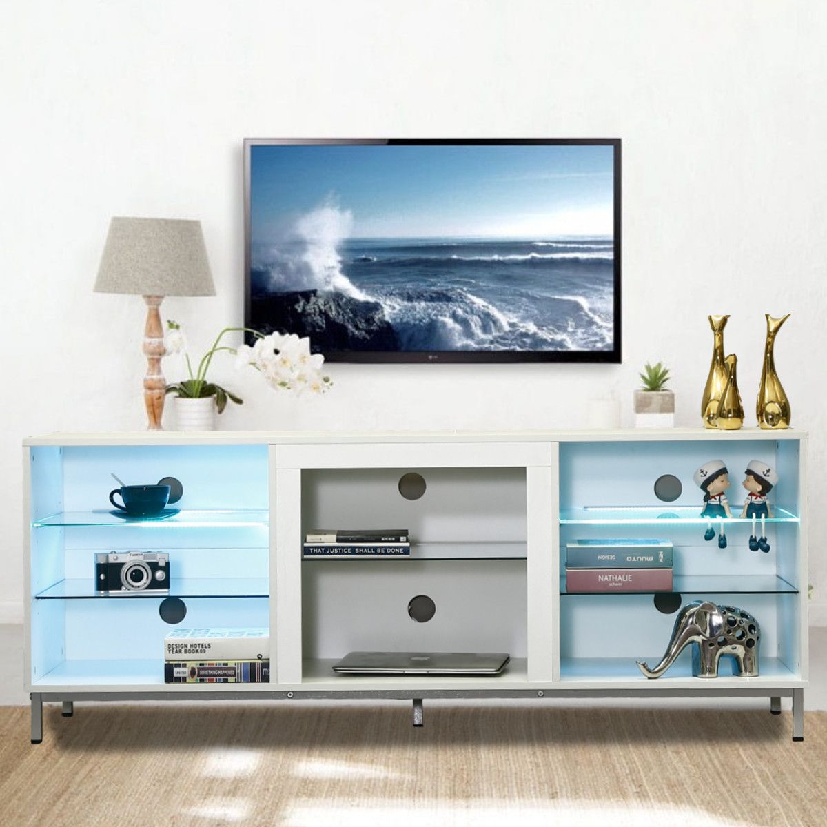 63" Tv Stand For Tvs Up To 70" W/lights Modern Led, Media With Tv Stands With Led Lights (Photo 9 of 15)
