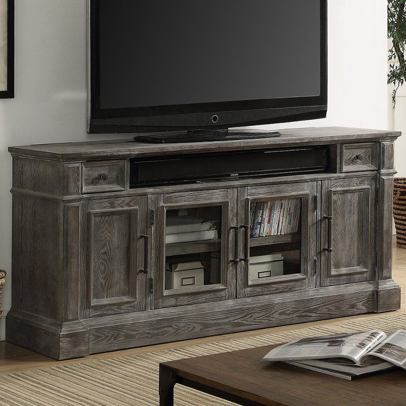 65 Inch Vintage Smoke Gray Tv Stand – Gramercy Park | Rc With Regard To Glass Shelves Tv Stands For Tvs Up To 65" (View 13 of 15)