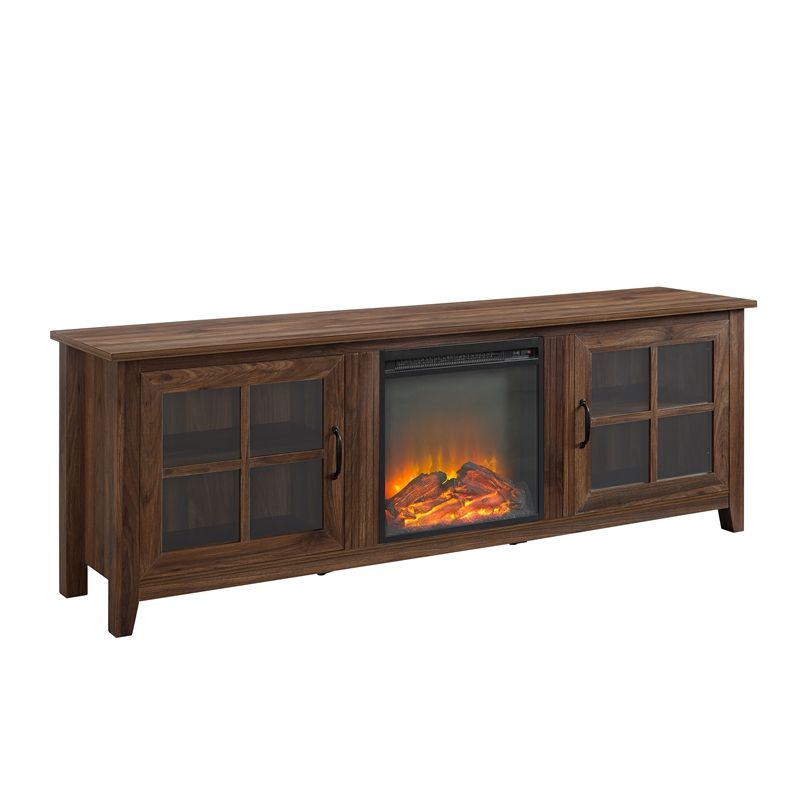 70" Farmhouse Wood Fireplace Tv Stand With Glass Doors Inside Wood Tv Stand With Glass Top (View 13 of 15)