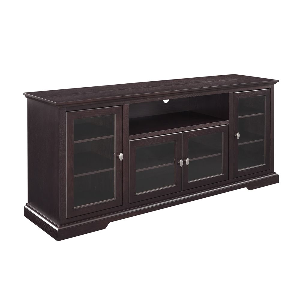 70" Highboy Style Wood Tv Stand – Espresso Within Long Wood Tv Stands (Photo 7 of 15)