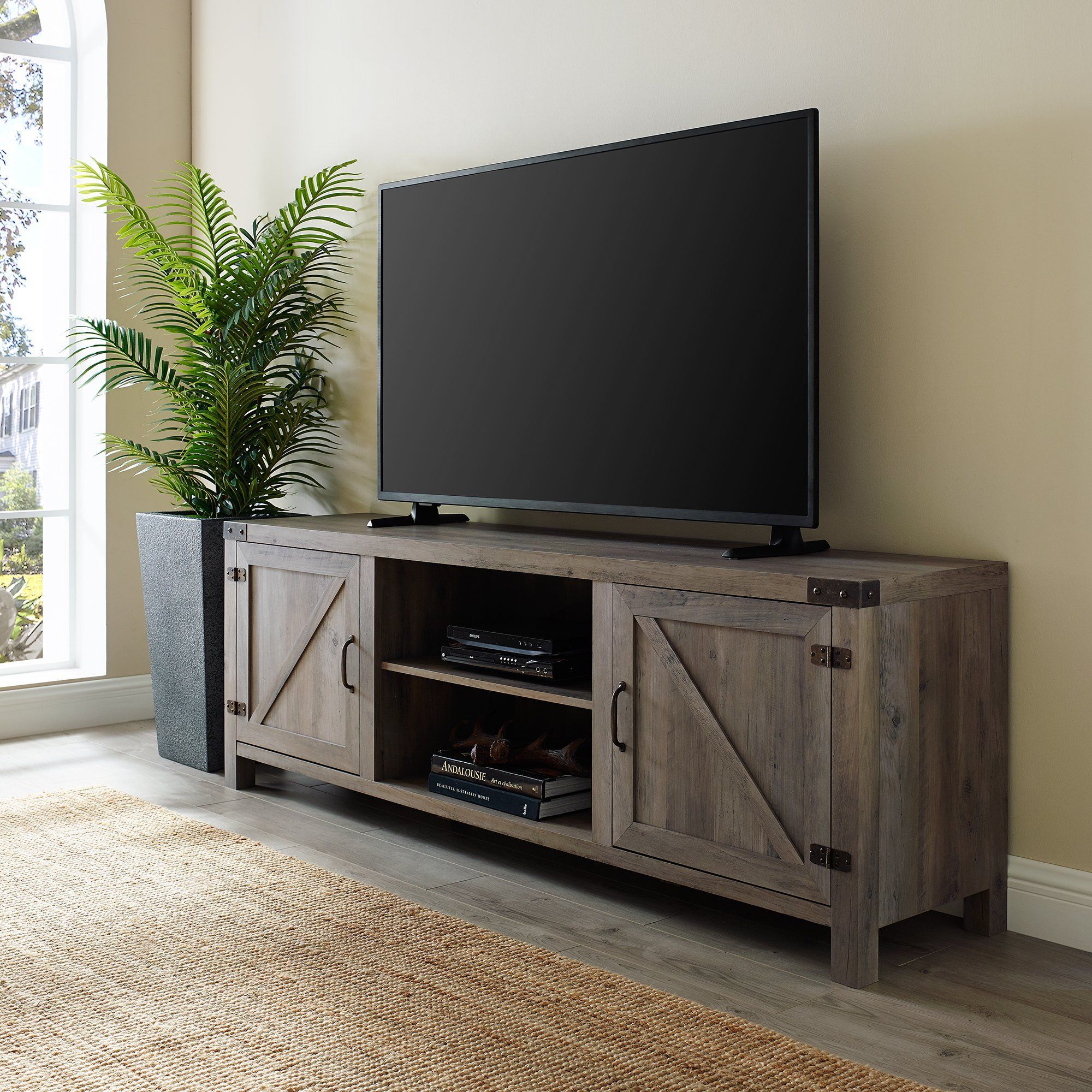 70 Inch Modern Farmhouse Tv Stand – Gray Wash In 2020 For Rustic Corner 50&quot; Solid Wood Tv Stands Gray (Photo 2 of 15)