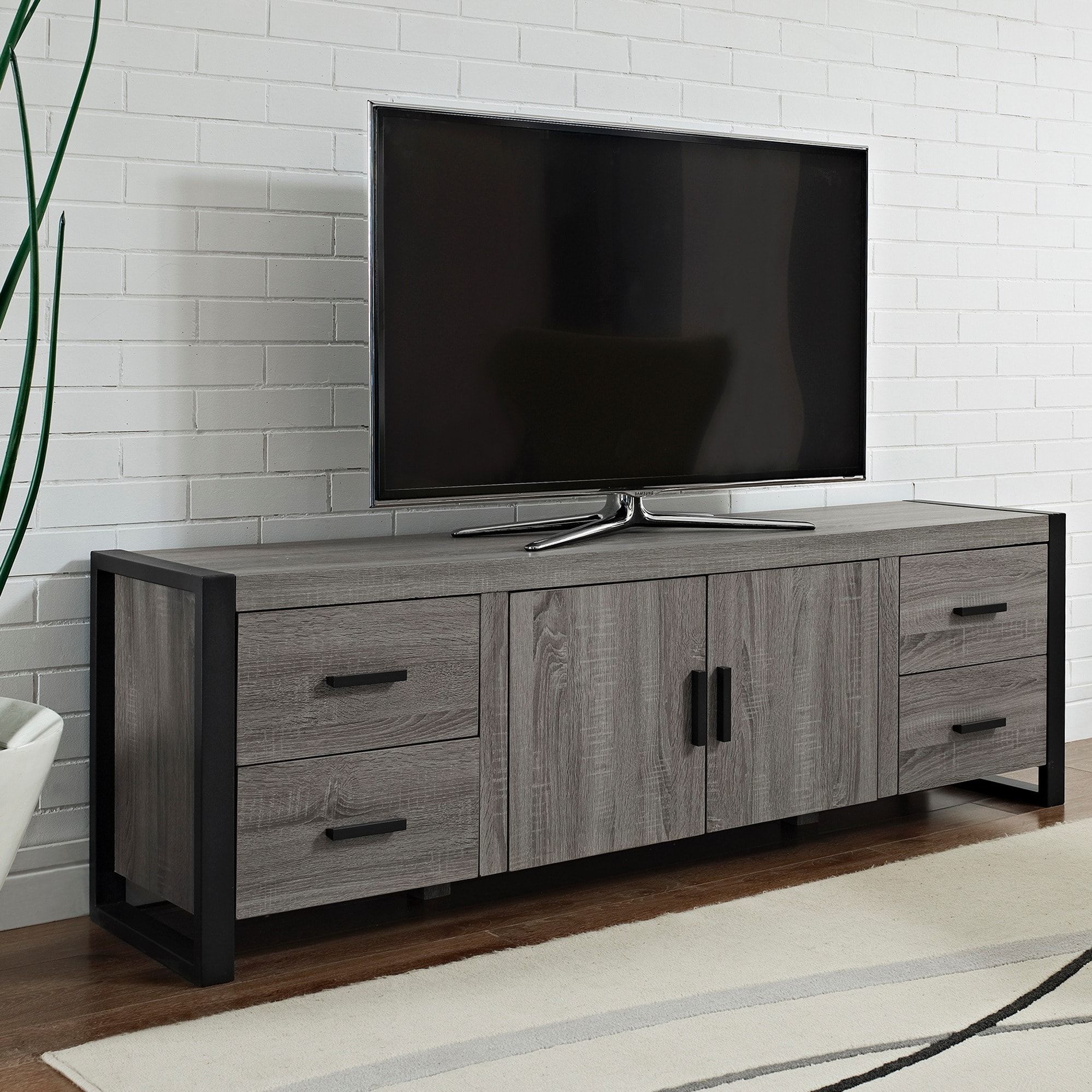 70 Inch Urban Blend Ash Grey Wood Tv Stand – Overstock With Regard To Urban Rustic Tv Stands (View 8 of 15)