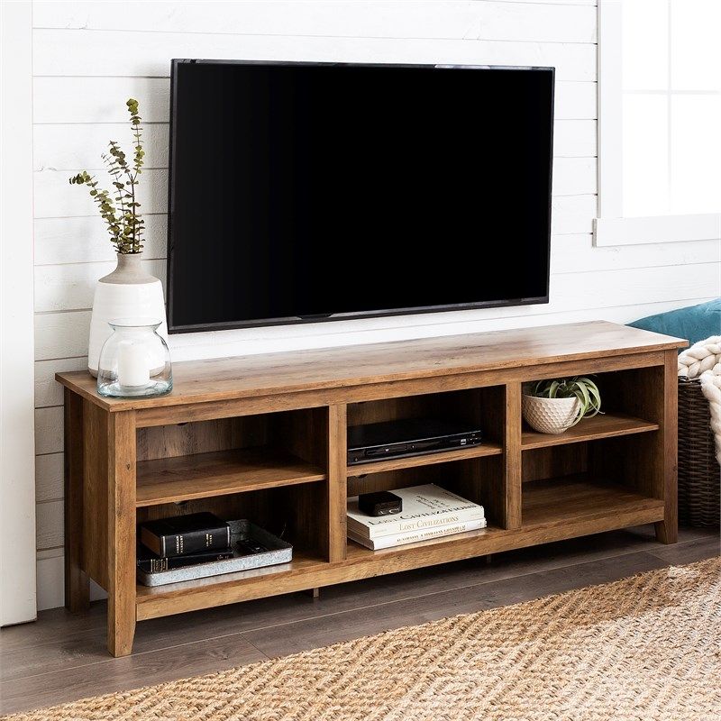 70 Inch Wood Media Tv Stand Storage Console In Rustic Oak For Tribeca Oak Tv Media Stand (View 10 of 15)