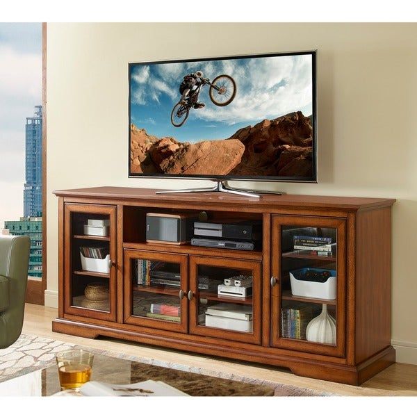 70" Rustic Brown Wood Highboy Style Tv Stand – Overstock For Rustic Looking Tv Stands (Photo 9 of 15)