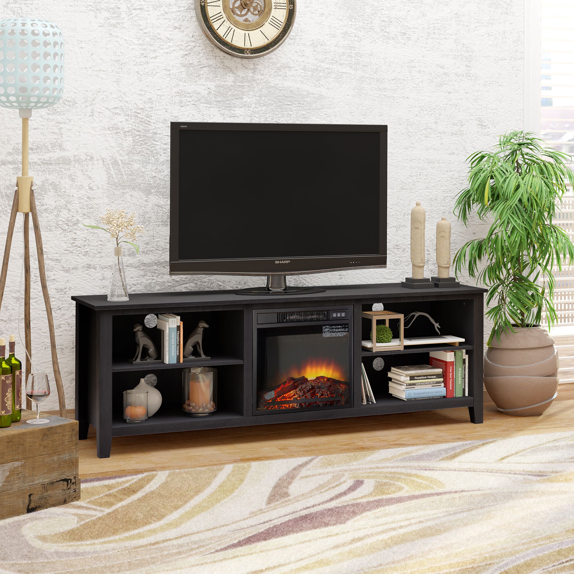 70" Tv Stand Fireplace Media Console For Tvs Up To 80 In Glass Tv Stands For Tvs Up To 70&quot; (View 2 of 15)