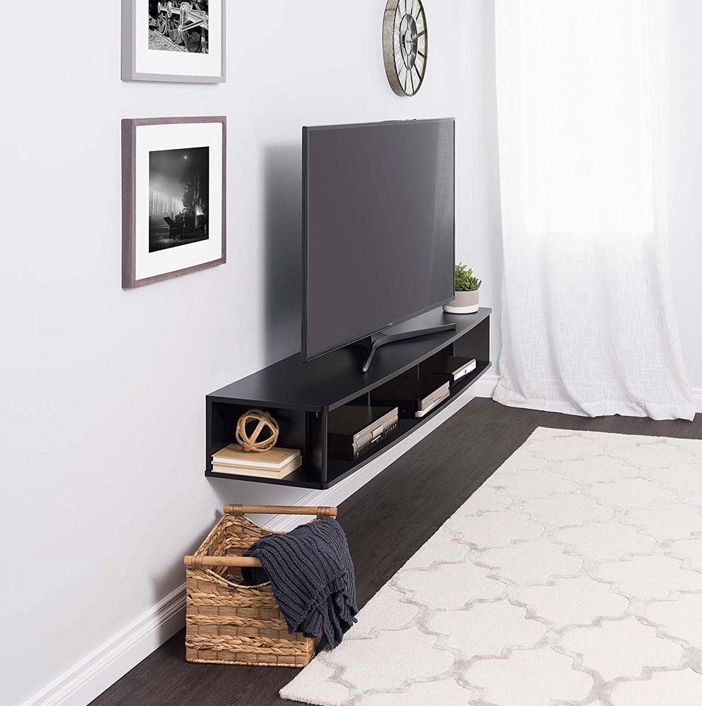 70" Wide Wall Mounted Tv Stand, Black Pertaining To Wall Mounted Tv Stand Entertainment Consoles (Photo 2 of 15)