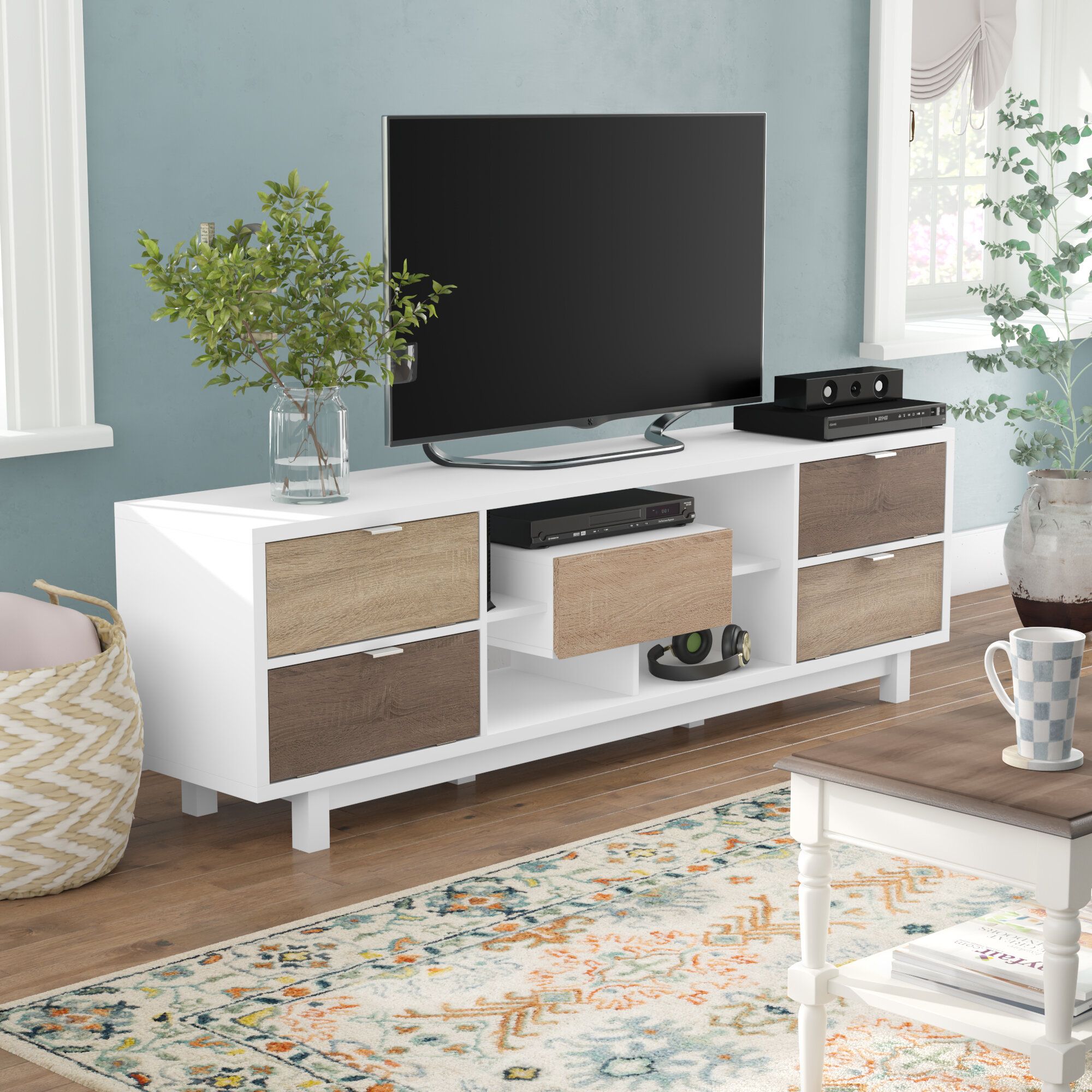 75 Inch Long Tv Stand Table White Modern Living Room Low Regarding Contemporary Tv Cabinets For Flat Screens (View 6 of 15)