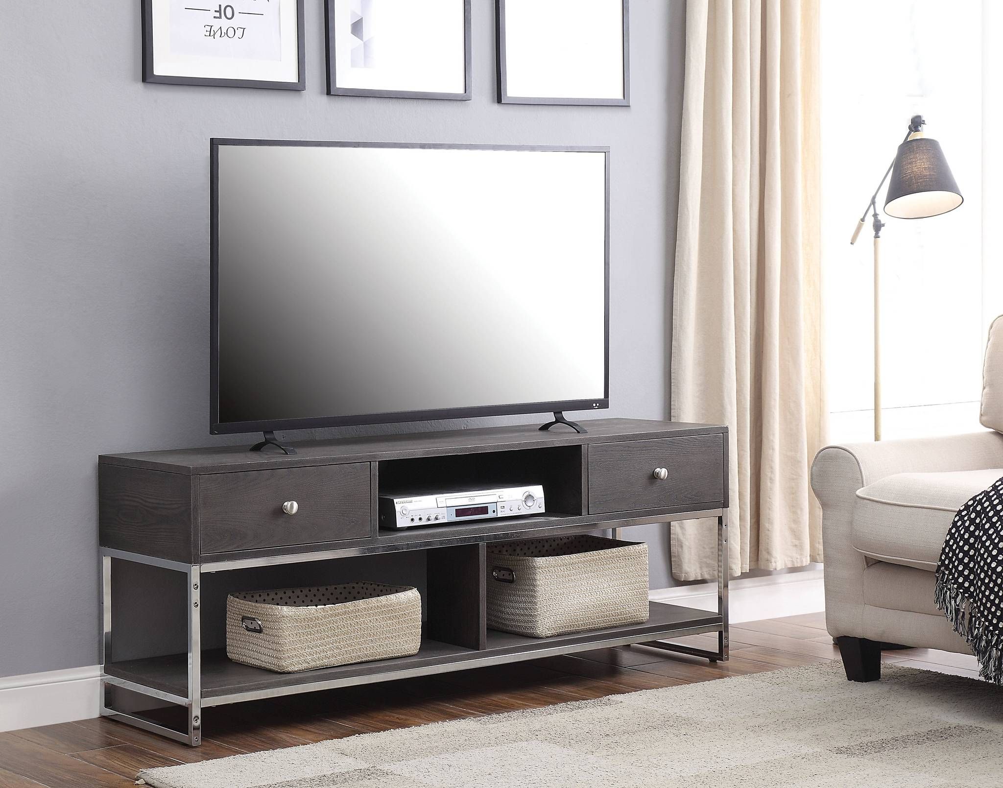 91204 Iban Gray Wood Metal Finish Modern Tv Stand Within Grey Wooden Tv Stands (Photo 5 of 15)