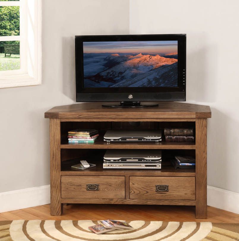 Abbey Solid Oak Furniture Rustic Corner Tv Stand Cabinet Pertaining To Tv Stands Corner Units (View 4 of 15)