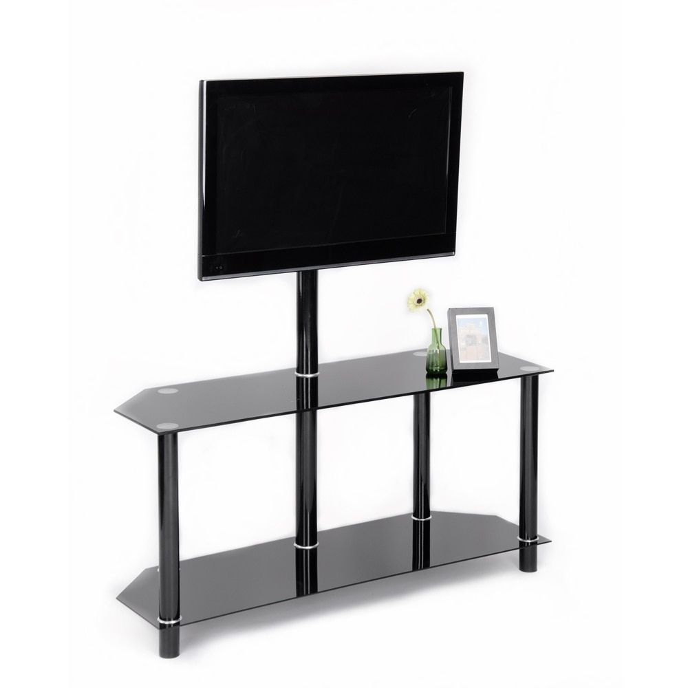 Aingoo Modern Black Tempered Safety Glass Tv Stand For Up Pertaining To Contemporary Glass Tv Stands (View 7 of 15)