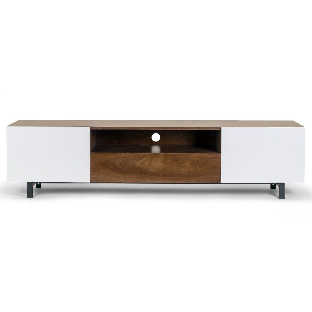 Akane Modern Walnut Finish Tv Stand W/ White Accent Doors Within Walnut Tv Cabinets With Doors (View 9 of 15)