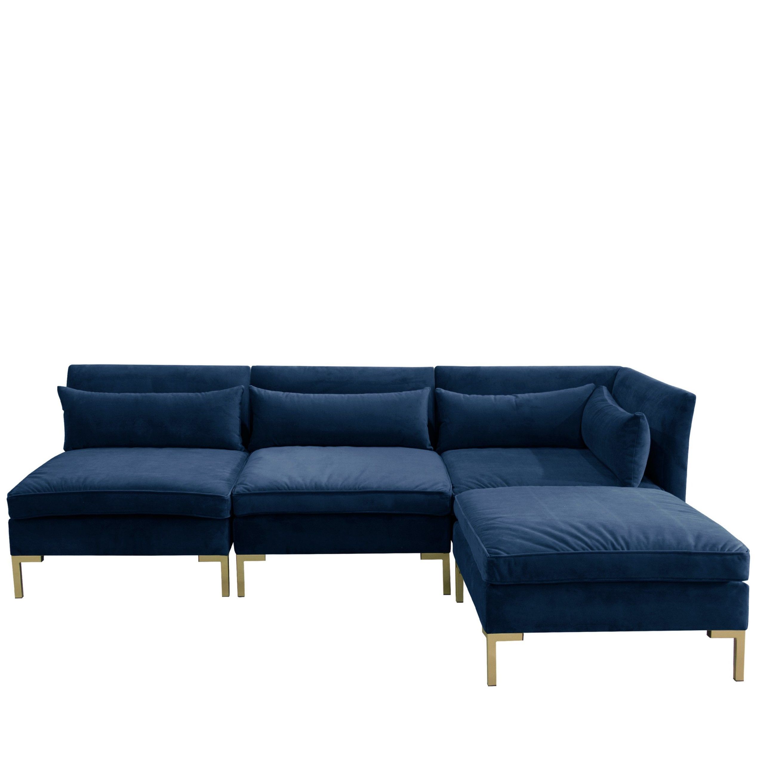 Alaina Velvet Sectional, Navy | Modular Sectional Sofa Pertaining To 4pc Alexis Sectional Sofas With Silver Metal Y Legs (View 9 of 15)