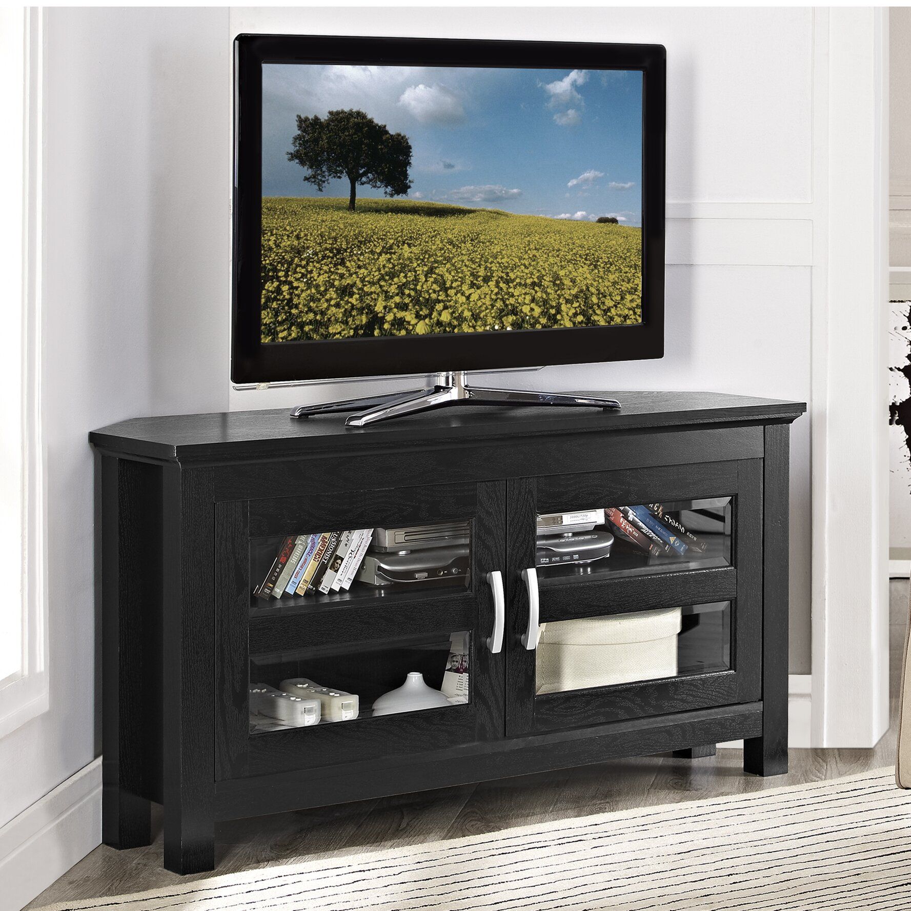 Alcott Hill Sulyard Wood Corner Tv Stand & Reviews | Wayfair Throughout Hex Corner Tv Stands (View 3 of 15)