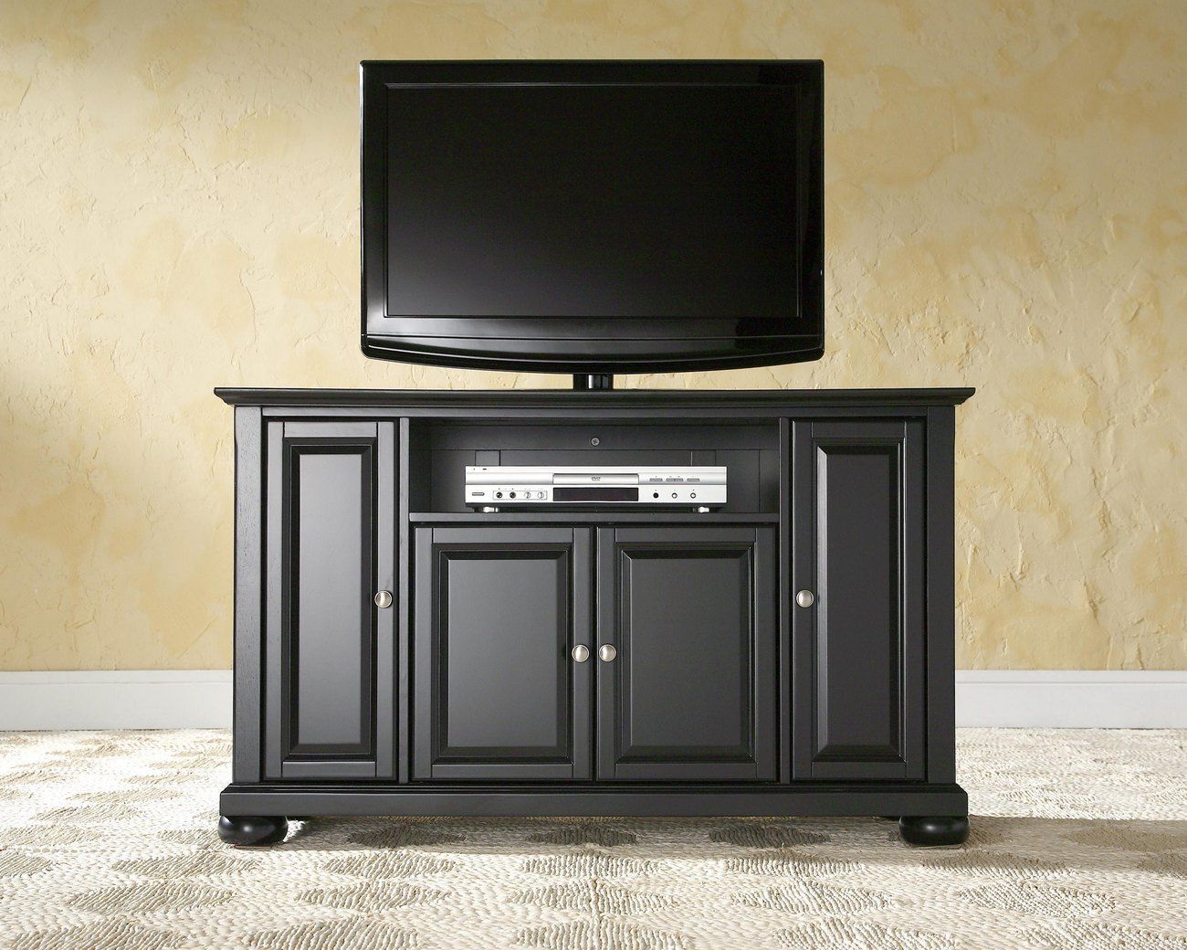 Alexandria 48" Tv Stand In Black Finish – Crosley In Wall Mounted Tv Cabinet With Sliding Doors (Photo 3 of 15)