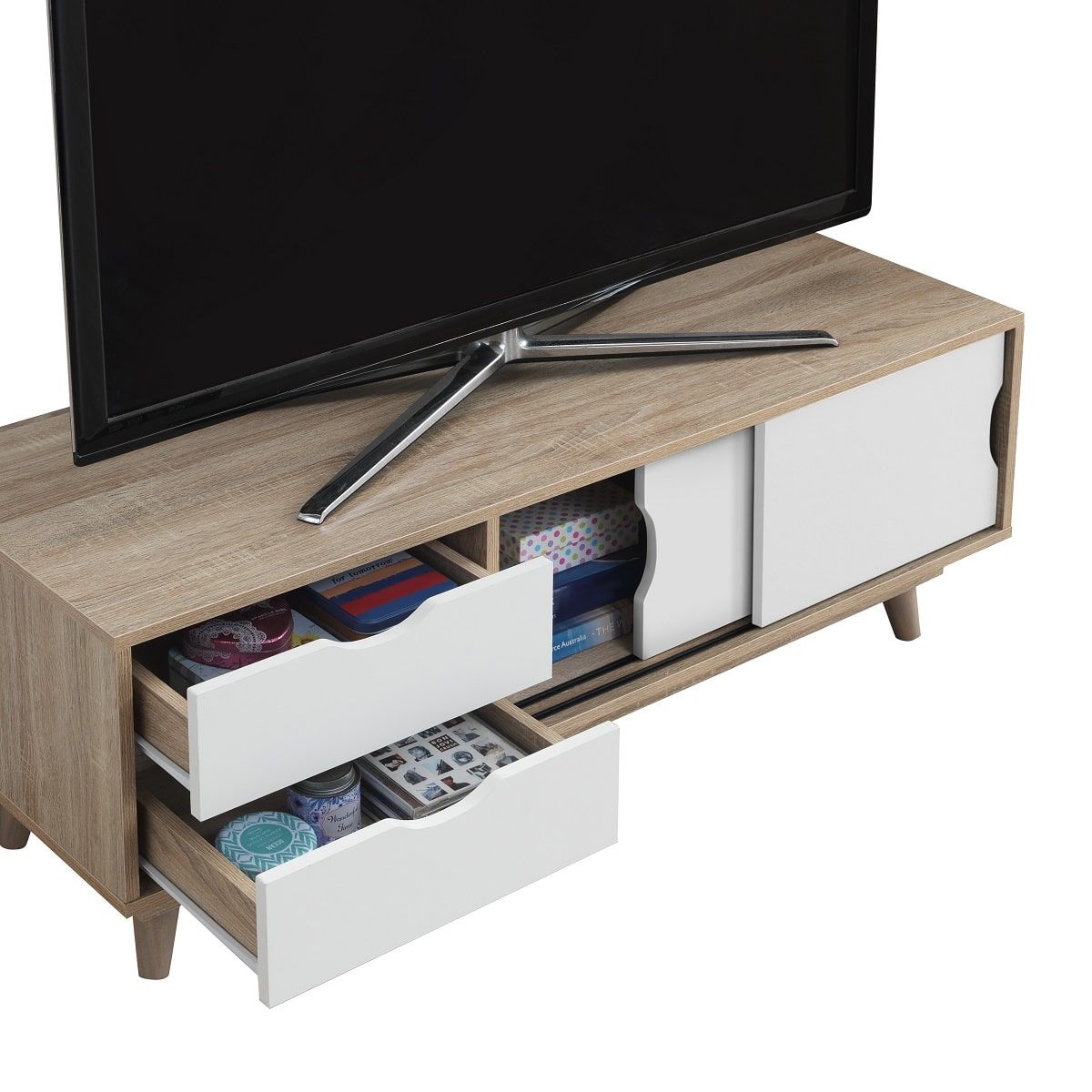Alford Scandinavian Tv Unit Sonoma Oak & White – Y1 Furniture Inside Emmett Sonoma Tv Stands With Coffee Table With Metal Frame (View 13 of 15)