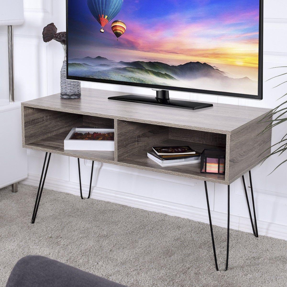 Aliexpress : Buy Giantex Modern Tv Stand Wood Media With Regard To Metal And Wood Tv Stands (View 4 of 15)