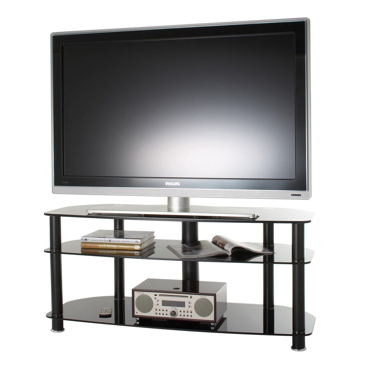 Alphason Black Glass Tv Stand For Up To 50" Tvs Pertaining To Glass Front Tv Stands (Photo 7 of 15)