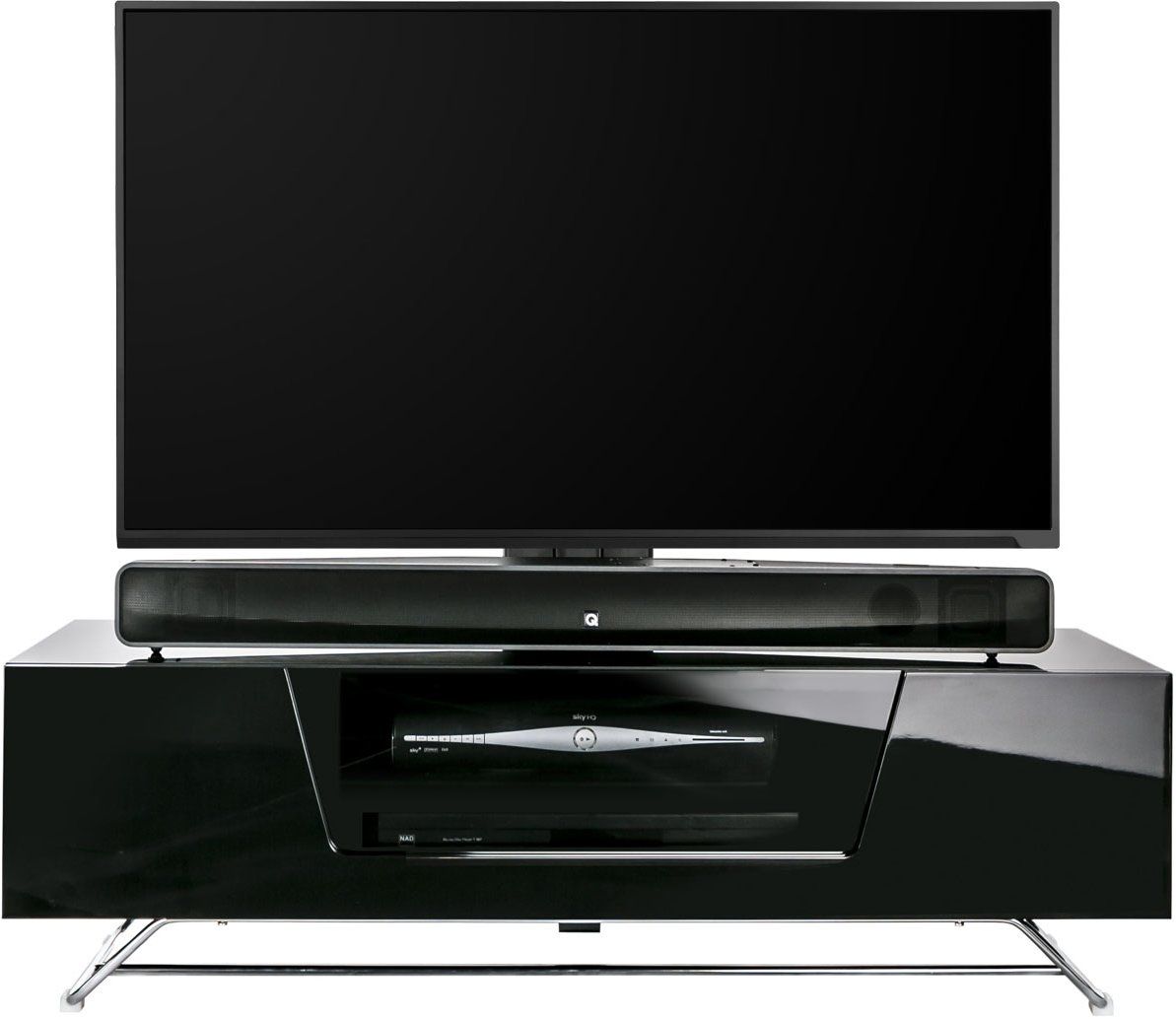 Alphason Chromium 1200 Black Cantilever Tv Stand For Up To With Regard To Chromium Tv Stands (Photo 13 of 15)