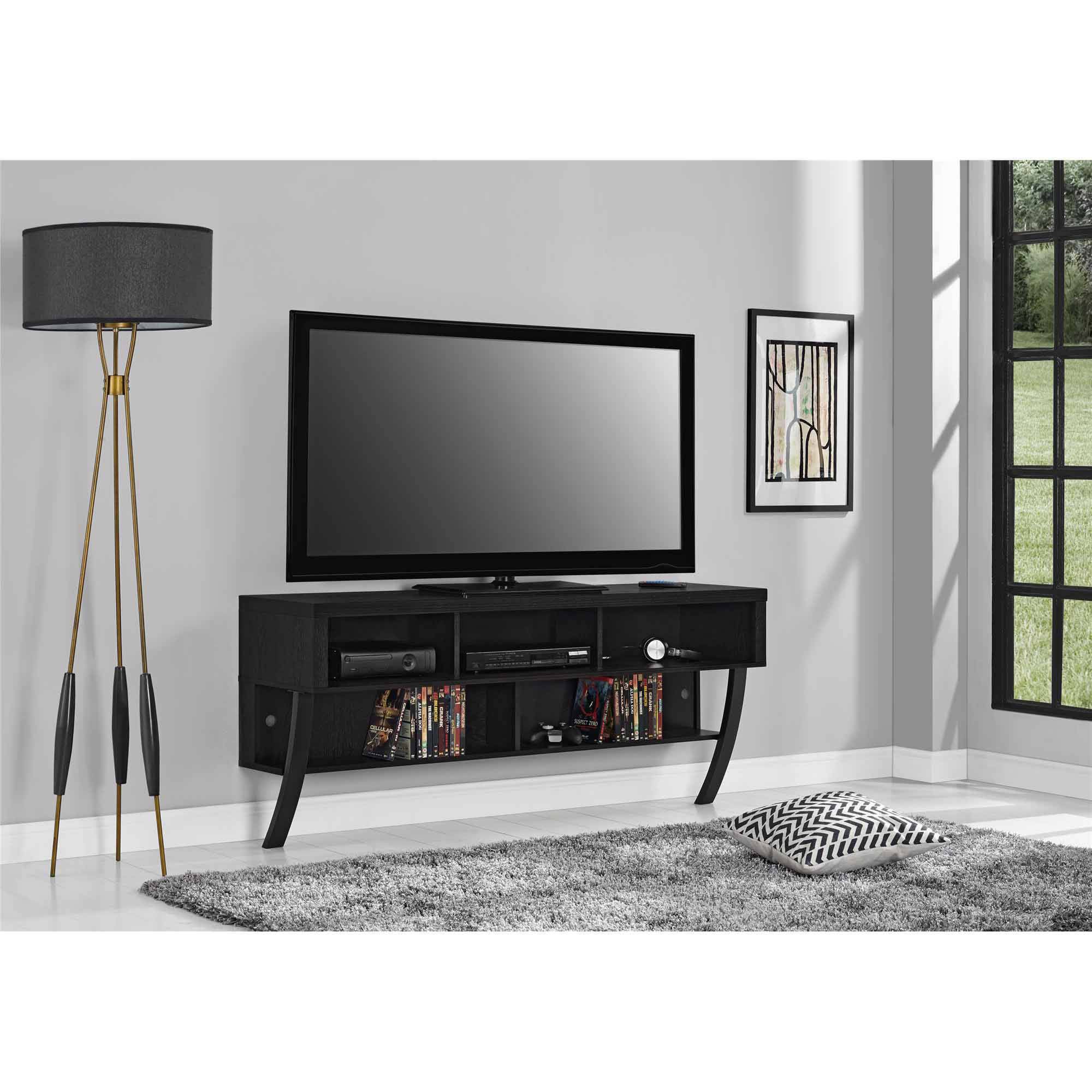 Altra Asher Wall Mounted 65" Tv Stand, Black Oak – Walmart With Regard To Wall Mounted Under Tv Cabinet (View 8 of 15)