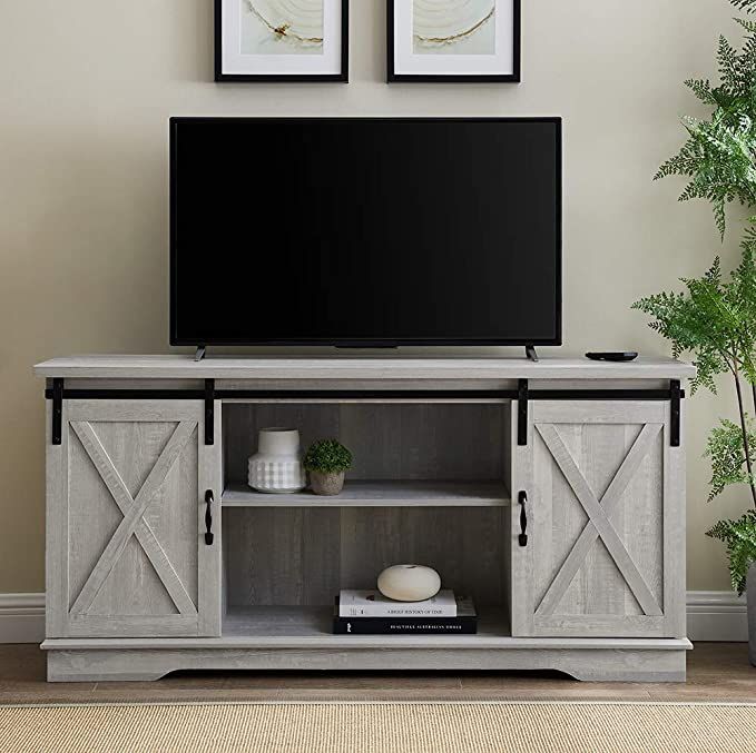 Amazon: Home Accent Furnishings Tucker 58 Inch Sliding For Jaxpety 58&quot; Farmhouse Sliding Barn Door Tv Stands (View 13 of 15)