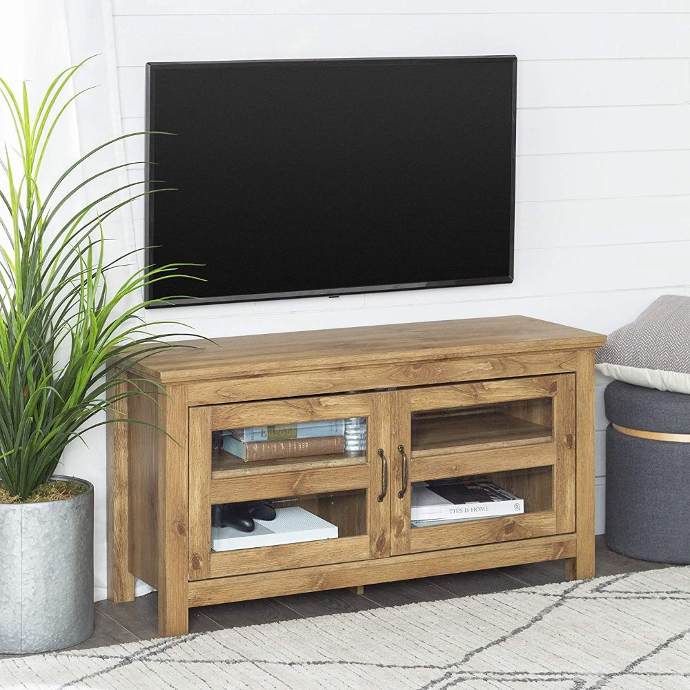 Amazon: We Furniture Modern Farmhouse Wood Corner Inside Wood Corner Storage Console Tv Stands For Tvs Up To 55&quot; White (View 2 of 15)