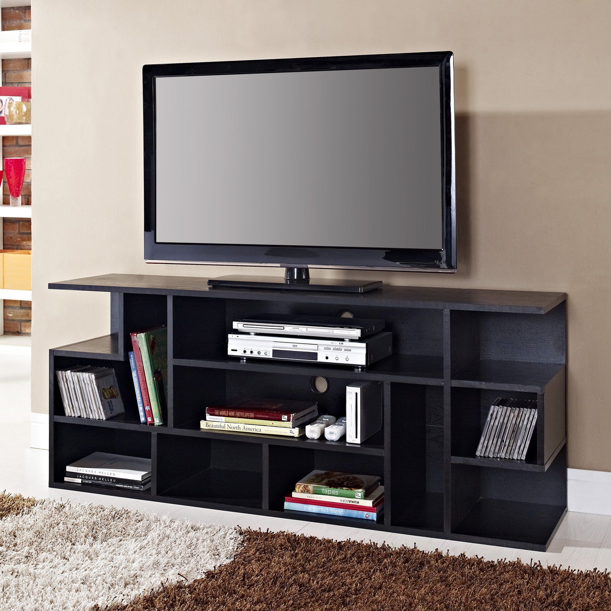 Amazon – We Furniture Wood Modern Style Tv Stand, 60 Regarding Modern Black Floor Glass Tv Stands With Mount (Photo 1 of 15)