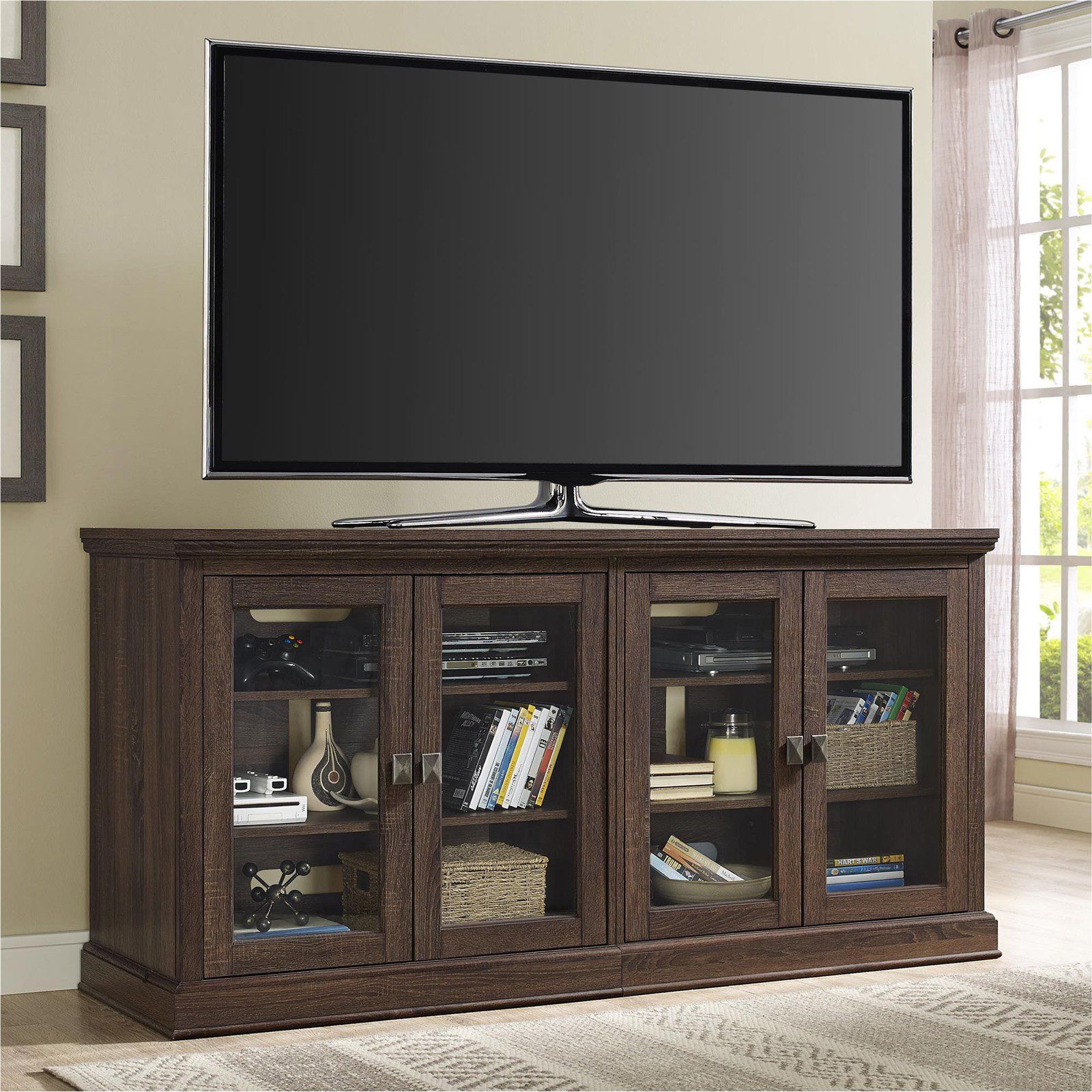 Ameriwood Home Bennett Tv Stand With Glass Doors For Tvs For Oak Tv Cabinet With Doors (Photo 1 of 15)