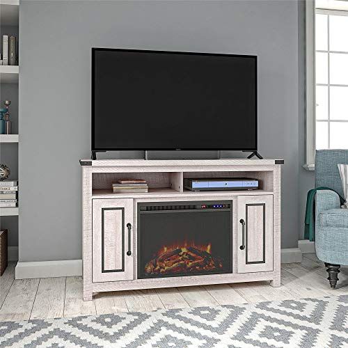 Ameriwood Home Cedar Ridge Fireplace 48", Rustic White Tv With White Rustic Tv Stands (View 8 of 15)