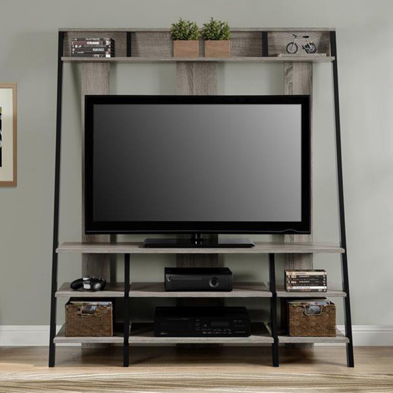 Ameriwood Home Dunnington Ladder Style Home Entertainment Inside Tiva Oak Ladder Tv Stands (View 5 of 15)