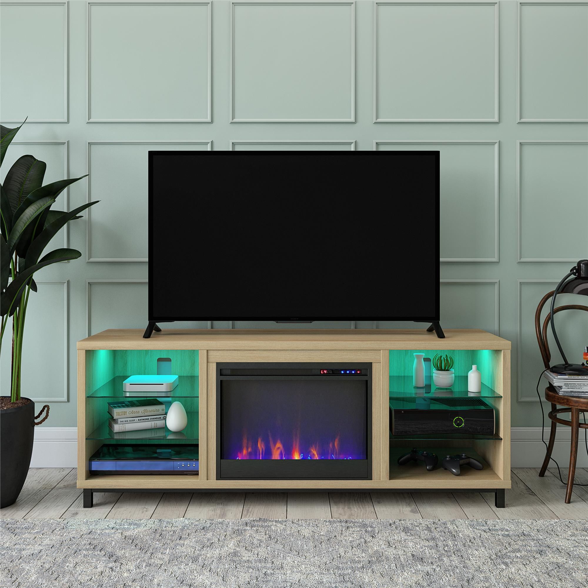 Ameriwood Home Lumina Deluxe Fireplace Tv Stand For Tvs Up Regarding Oliver Wide Tv Stands (View 9 of 15)