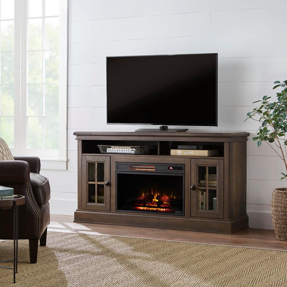 Ameriwood Nelson Dove Gray 65 In. Tv Stand With Electric Throughout Electric Fireplace Tv Stands With Shelf (Photo 5 of 15)