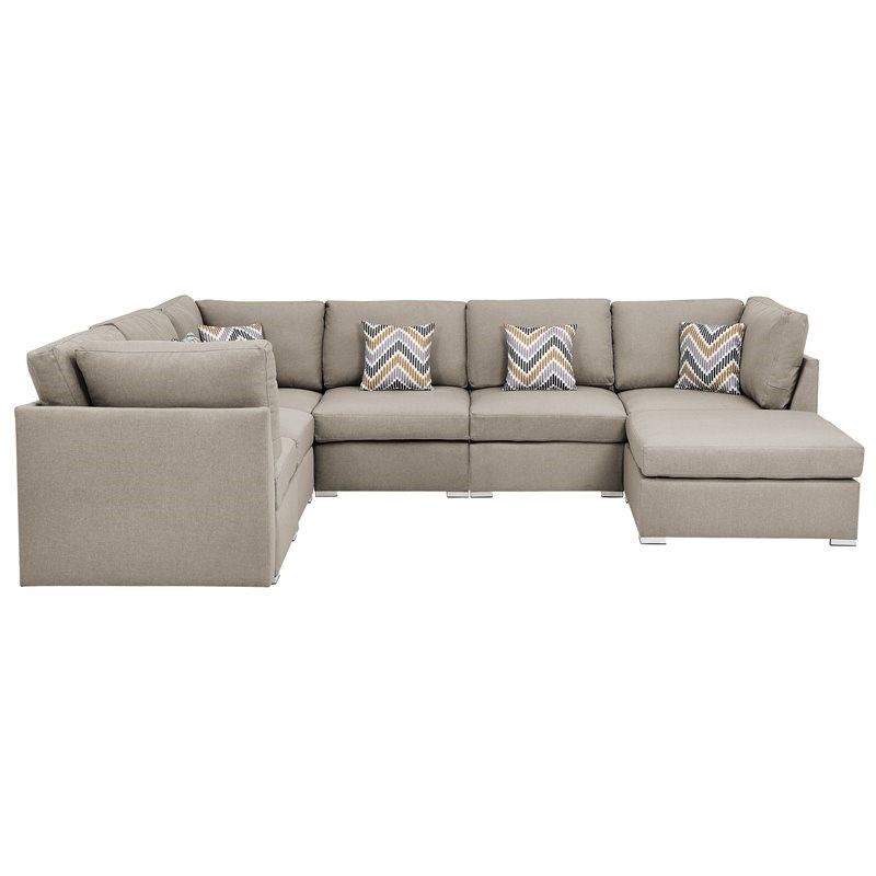 Amira Beige Fabric Reversible Modular Sectional Sofa With For Clifton Reversible Sectional Sofas With Pillows (View 9 of 15)