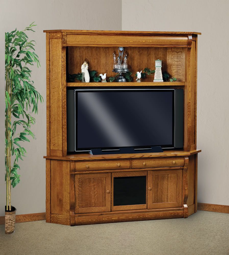 Amish Corner Tv Armoire Entertainment Center Lcd Led Solid Within Wood Tv Armoire (Photo 8 of 15)