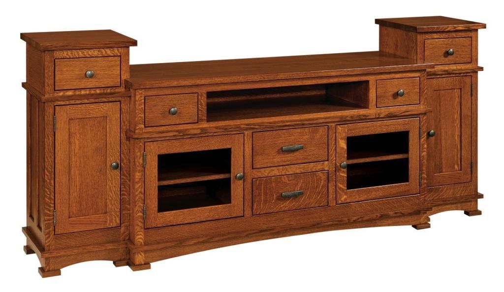 Amish Mission Kenwood Tv Stand Cabinet Solid Wood Glass Throughout Oak Tv Stands With Glass Doors (View 3 of 15)