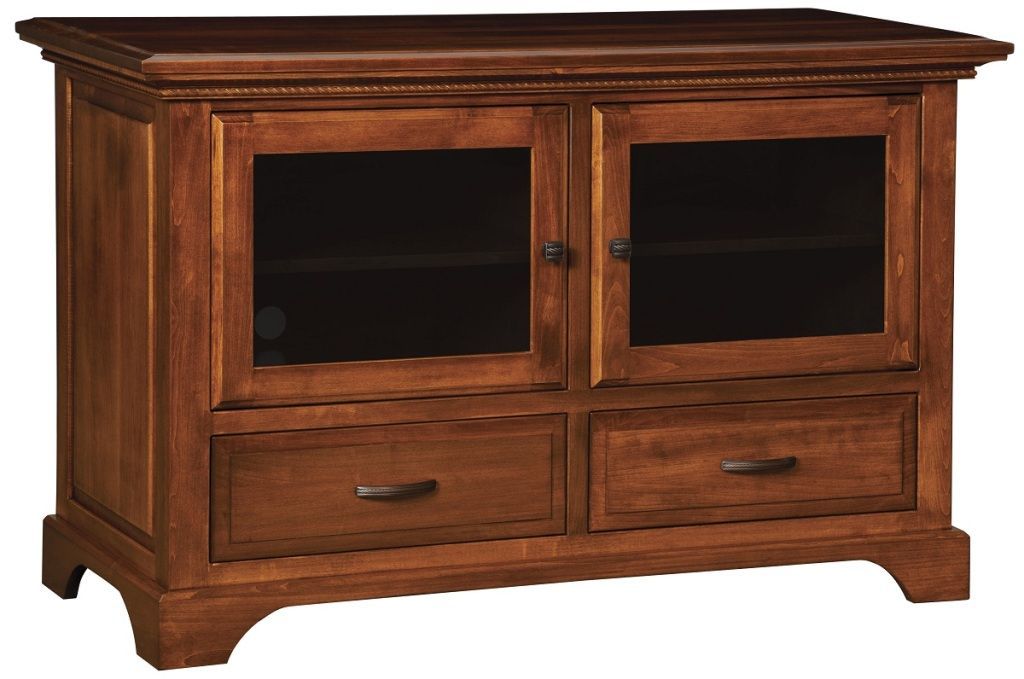 Amish Solid Wood Tv Stand 52" Console Cabinet Plasma Lcd Pertaining To Oak Tv Stands With Glass Doors (Photo 10 of 15)