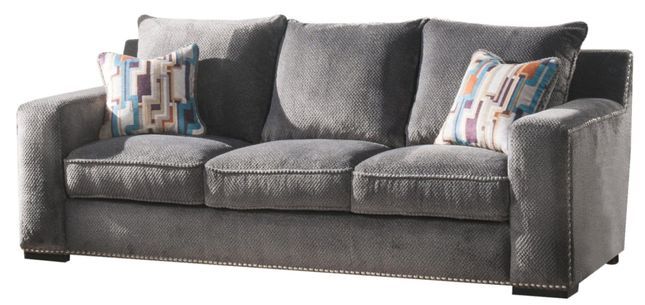 Anderson Contemporary Grey Chenille Sofa With Nailhead In Radcliff Nailhead Trim Sectional Sofas Gray (View 10 of 15)