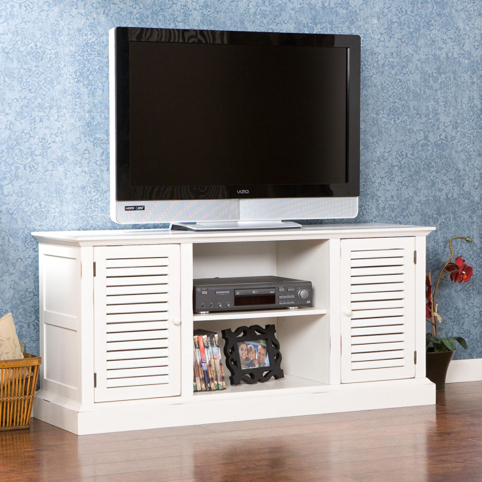 Antebellum Antique White Media Stand – Tv Stands At Hayneedle Within Tv Stands White (View 10 of 15)
