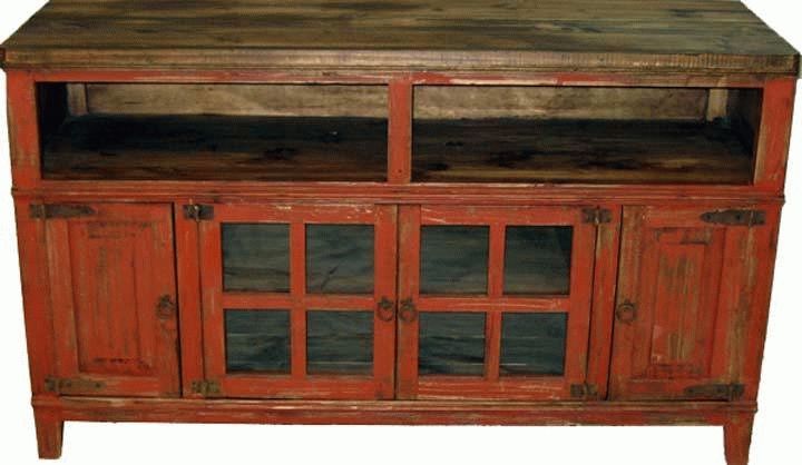 Antique Red Tv Stand, Rustic Painted Red Tv Stand Throughout Red Tv Units (View 14 of 15)
