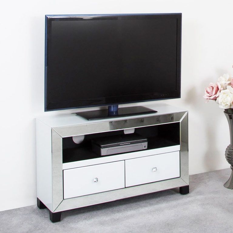 Arctic White Mirrored Glass Tv Stand Entertainment Unit Pertaining To Mirror Tv Cabinets (View 12 of 15)